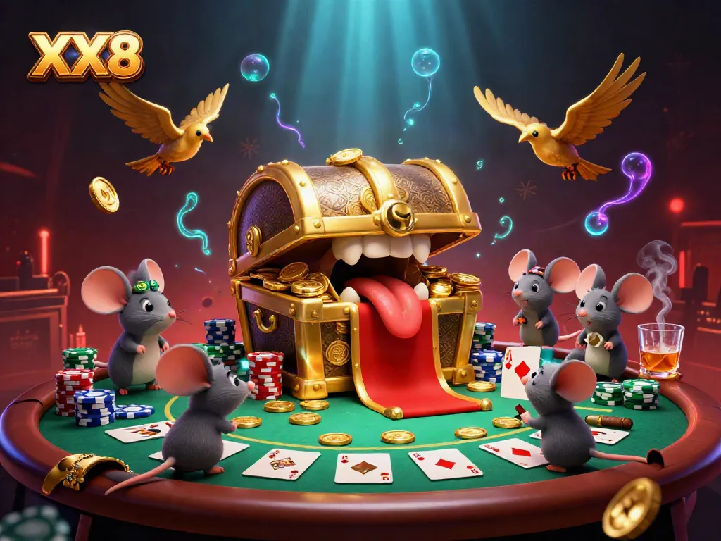 Engaging scene of XX8 gaming treasure with poker dynamics and vibrant casino elements.