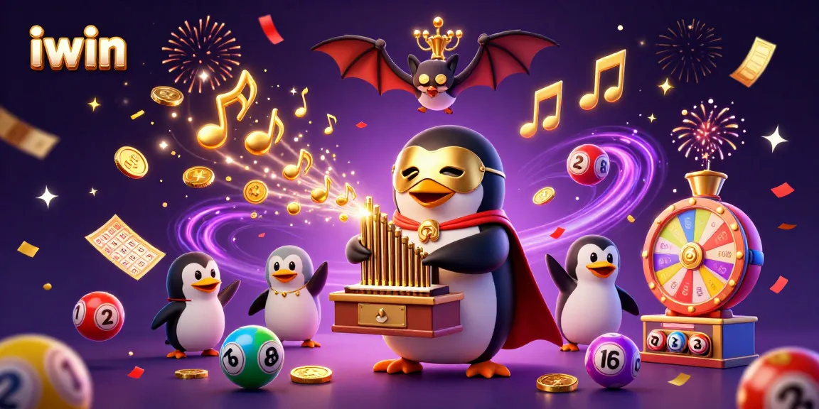 Experience iwin's exciting games with a whimsical penguin and lively lottery elements