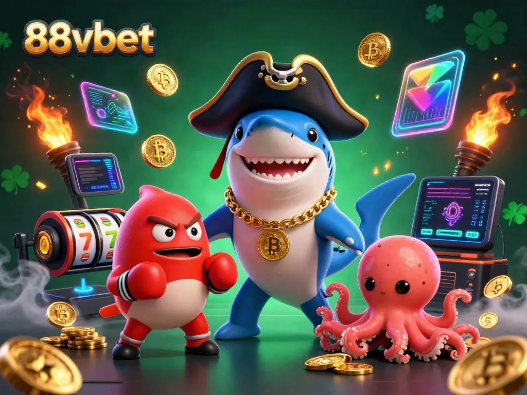 Experience excitement at 88vbet with vibrant cartoon characters in a dazzling casino scene.
