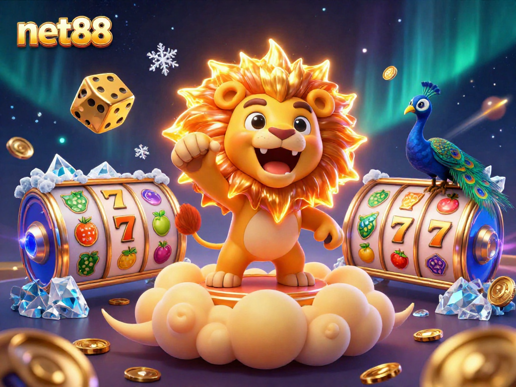 Experience thrilling gameplay at net88 with a dynamic casino illustration featuring colorful slot reels.