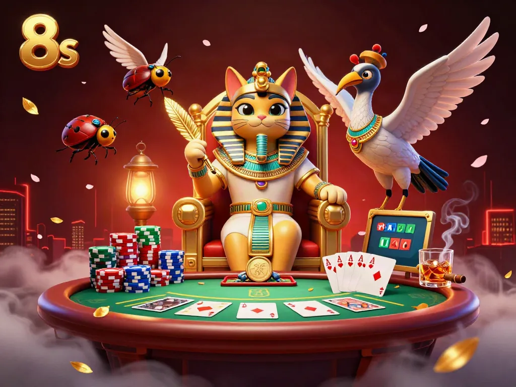 Raise your stakes at 8s with an Egyptian-themed casino experience featuring vibrant game elements.