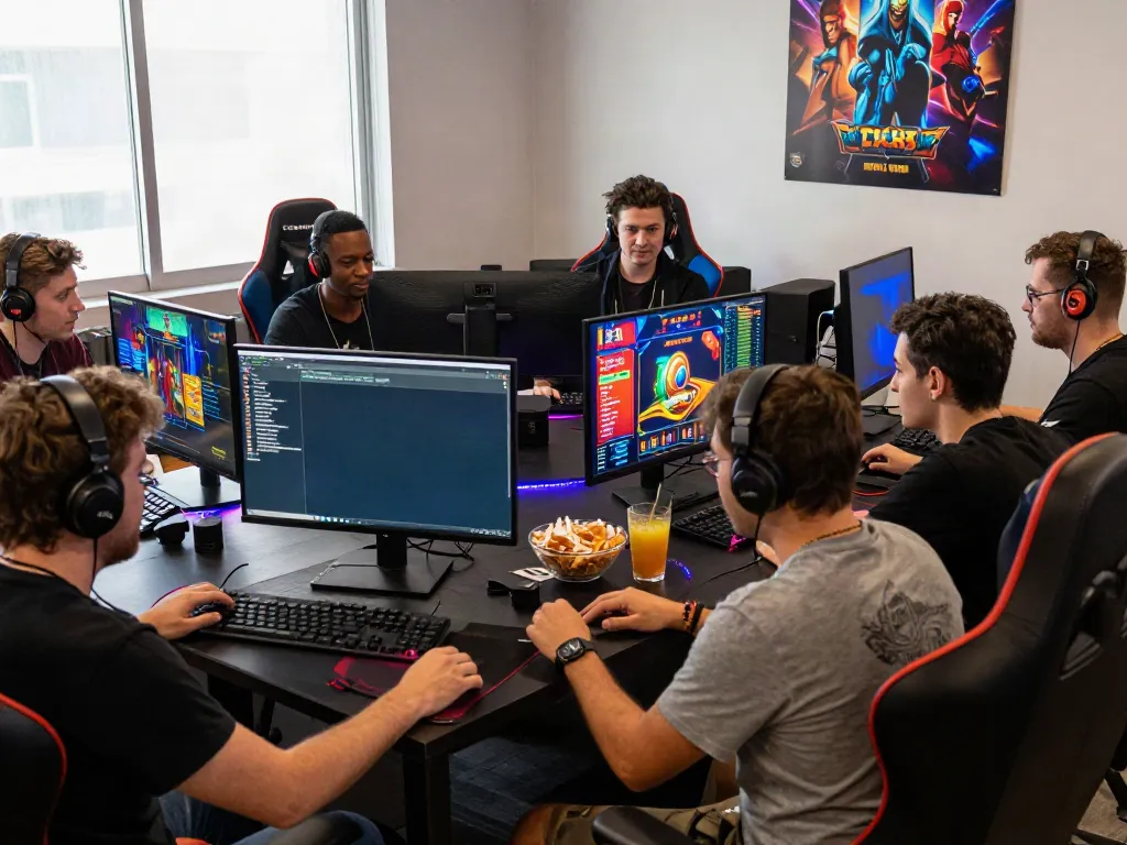 Friends enjoying a lively TX88 online gaming session with vibrant graphics and snacks.