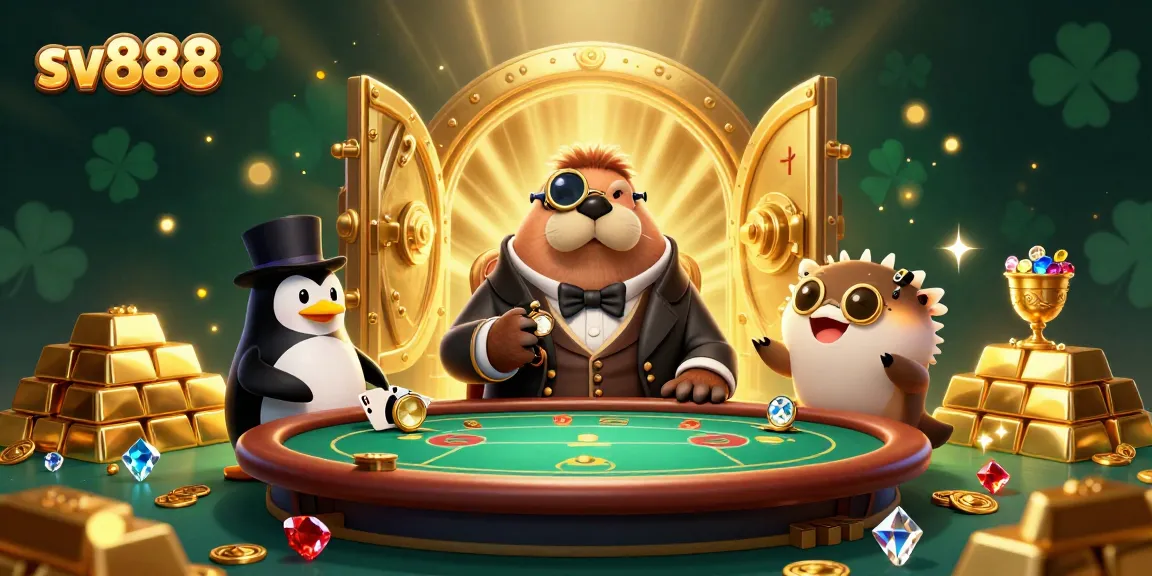 sv888 showcases a whimsical underwater poker game with a walrus, penguin dealer, and bluffing pufferfish.