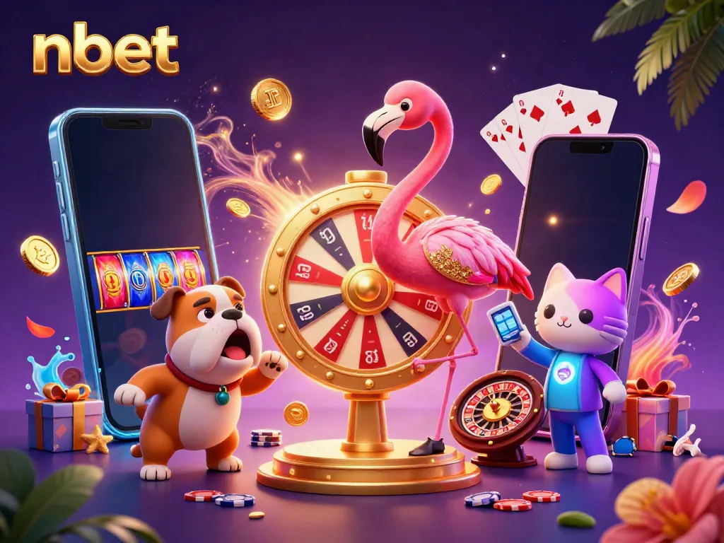 Experience exciting wins with nbet in this vibrant 3D casino scene featuring games and prizes.