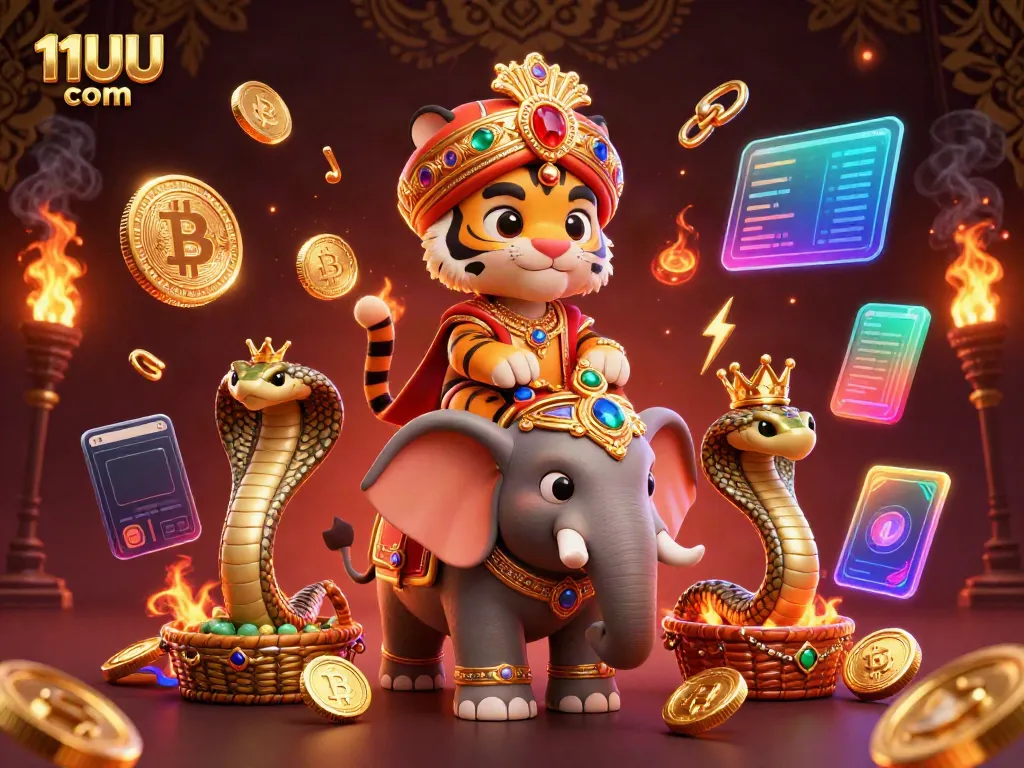 Engage in thrilling gambling with 11UU com through an ornate 3D illustration showcasing a majestic Indian maharaja and crypto elements.