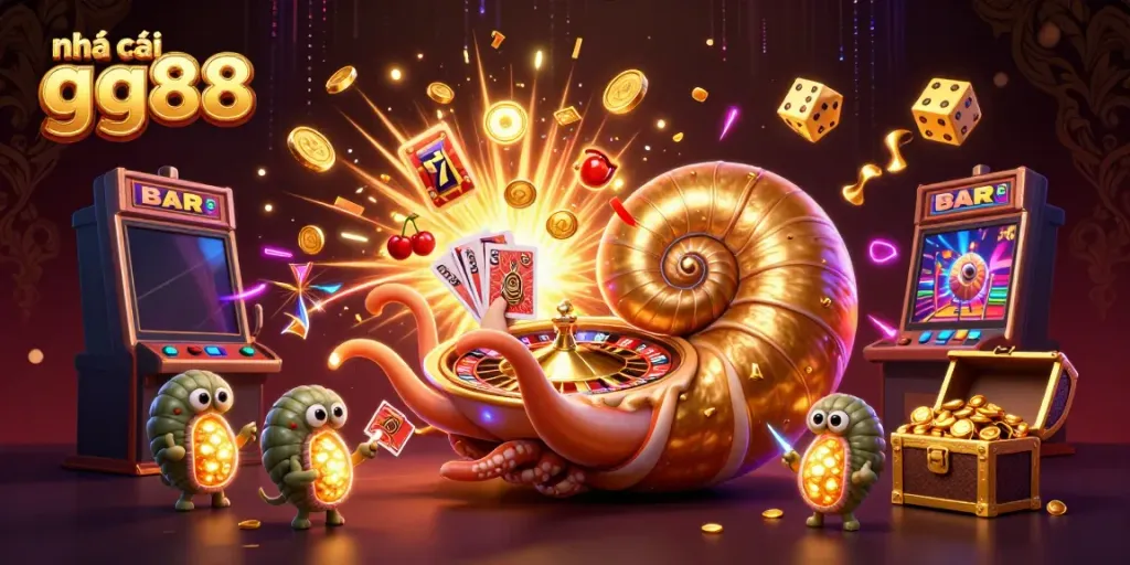 Experience thrilling wins with nhà cái gg88 in a vibrant casino scene featuring colorful slots and roulette action.