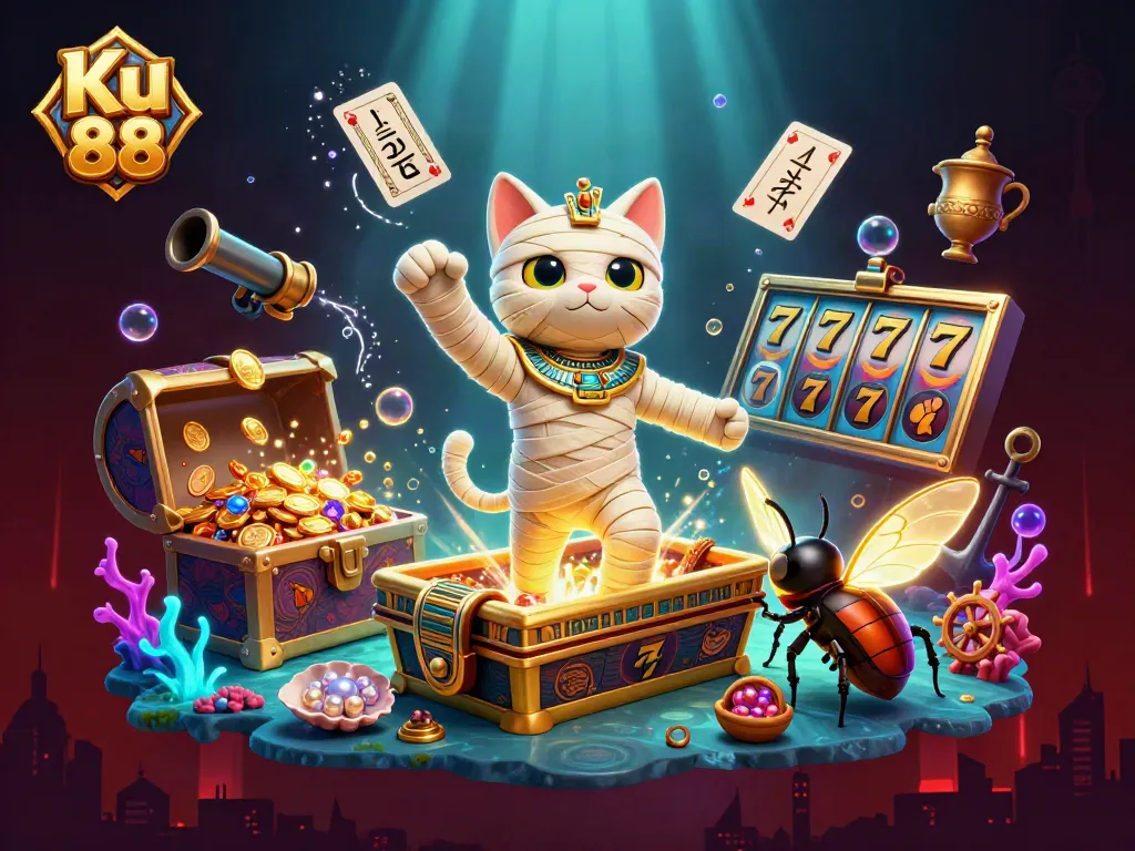 Experience the thrilling gameplay of Ku 88 with exciting slot reels and vibrant characters.