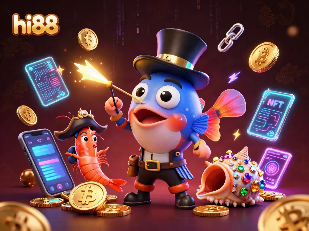 Experience excitement with hi88 in this dynamic underwater casino scene filled with treasures and crypto elements.