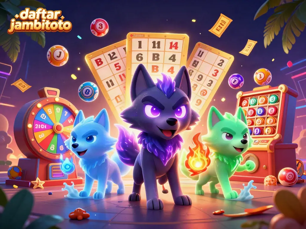 Experience excitement with daftar jambitoto featuring vibrant lottery elements and ghostly wolf characters.