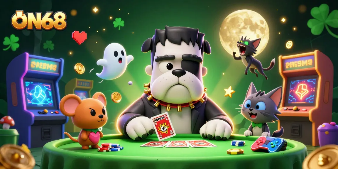 Engage in thrilling gaming action with ON68's immersive casino experience featuring lively and colorful characters.