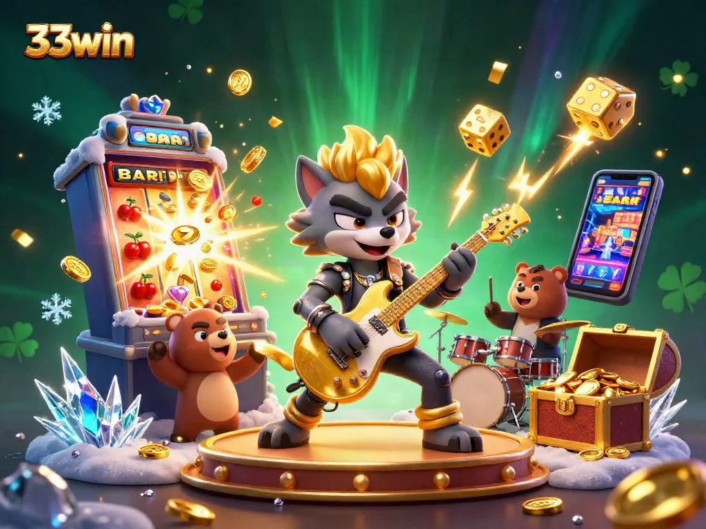 Instantly immerse in the vibrant casino world of 33win featuring dynamic gaming elements and characters.