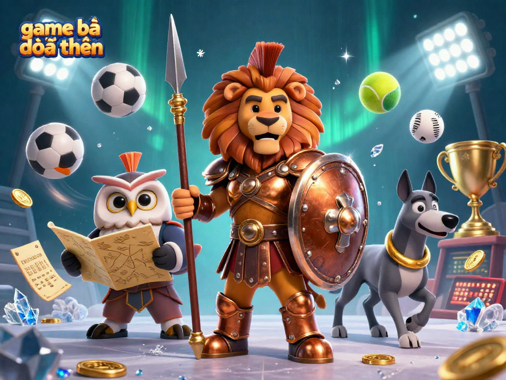 Engage with game bài đổi thưởng amid a vibrant 3D casino battle scene featuring dynamic sports elements.