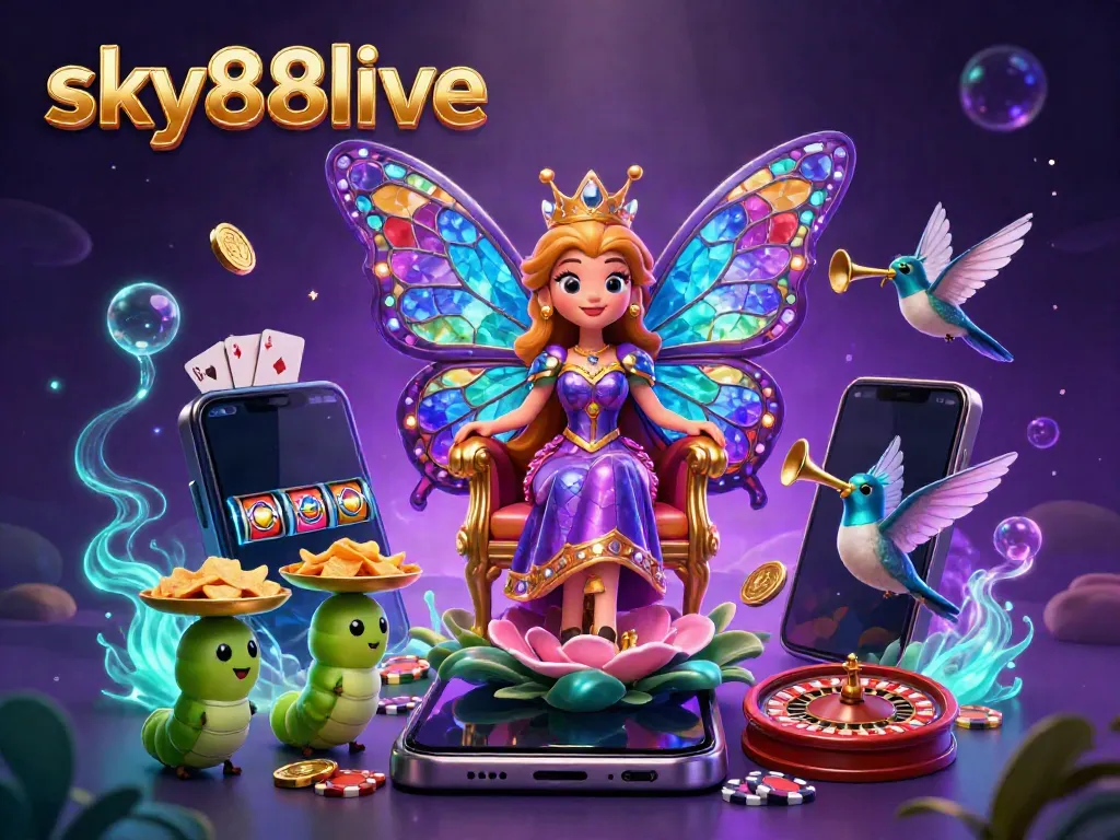 Experience exciting gaming at sky88live with a vibrant scene of a butterfly queen representing the casino atmosphere.