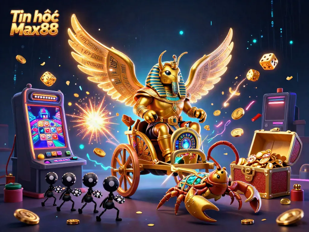 Experience thrilling gameplay with Tin tức Max88, featuring a golden scarab beetle and jackpot-filled scene.