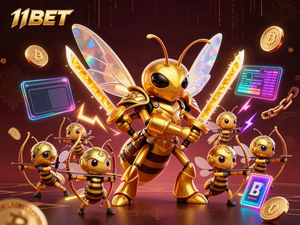Experience thrilling 11BET adventures with golden samurai hornet and crypto coins.