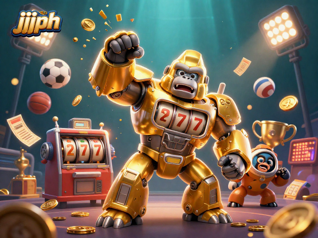 Sumasabog na mga barya mula sa rocket-fist ng jjjph habang nagpapalipad ng mga bola ng isports.