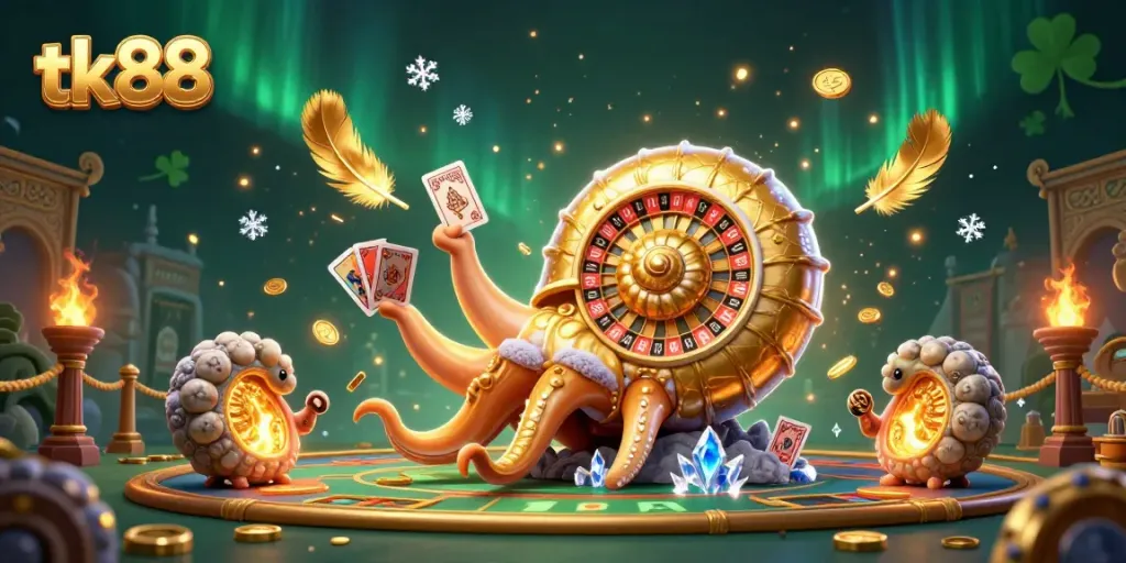 Engage in thrilling gaming at tk88 with a vibrant scene depicting ancient casino elements.