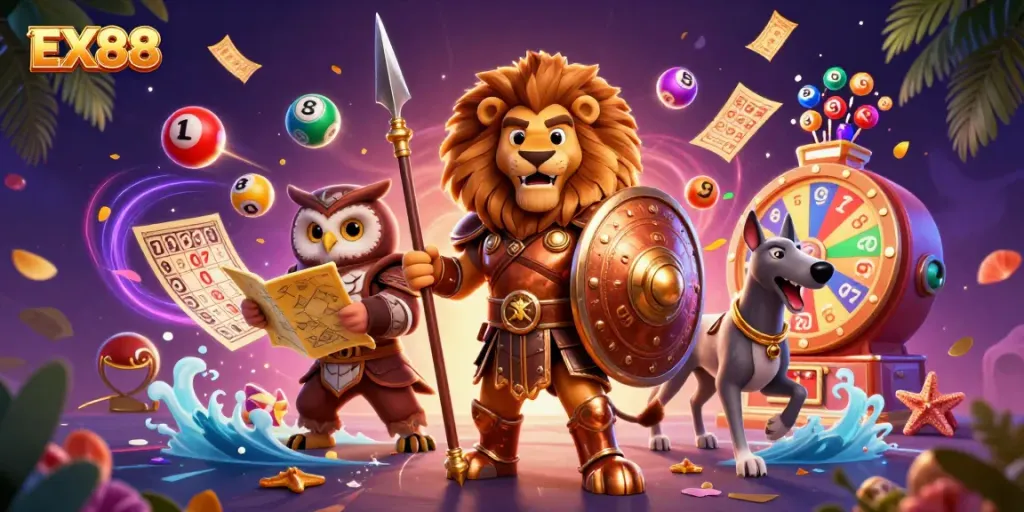 Experience exciting moments with EX88 as a heroic lion, owl strategist, and swift greyhound lead the way.