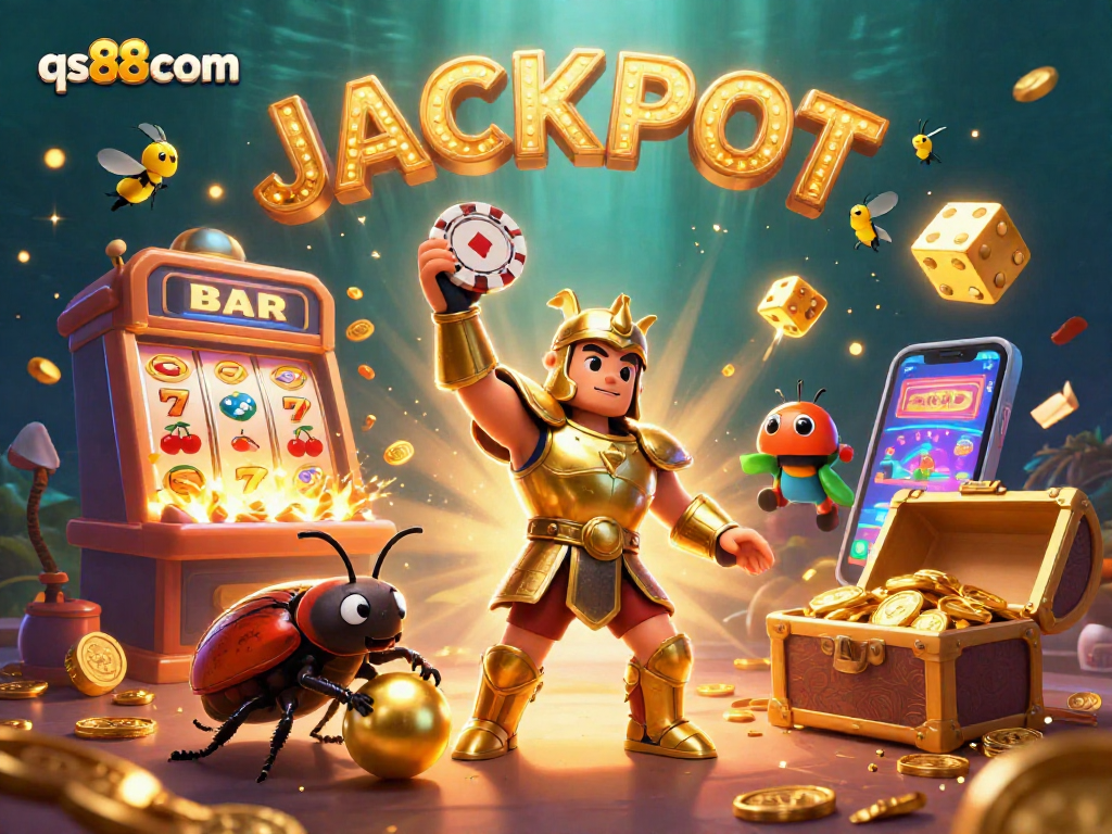 Spin big wins at qs88com with a dazzling jackpot scene featuring playful beetles!