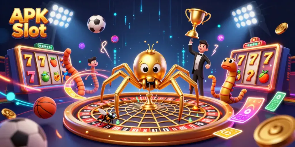 Experience the excitement of APK Slot gaming with vibrant visuals and dynamic action in this casino-themed scene.