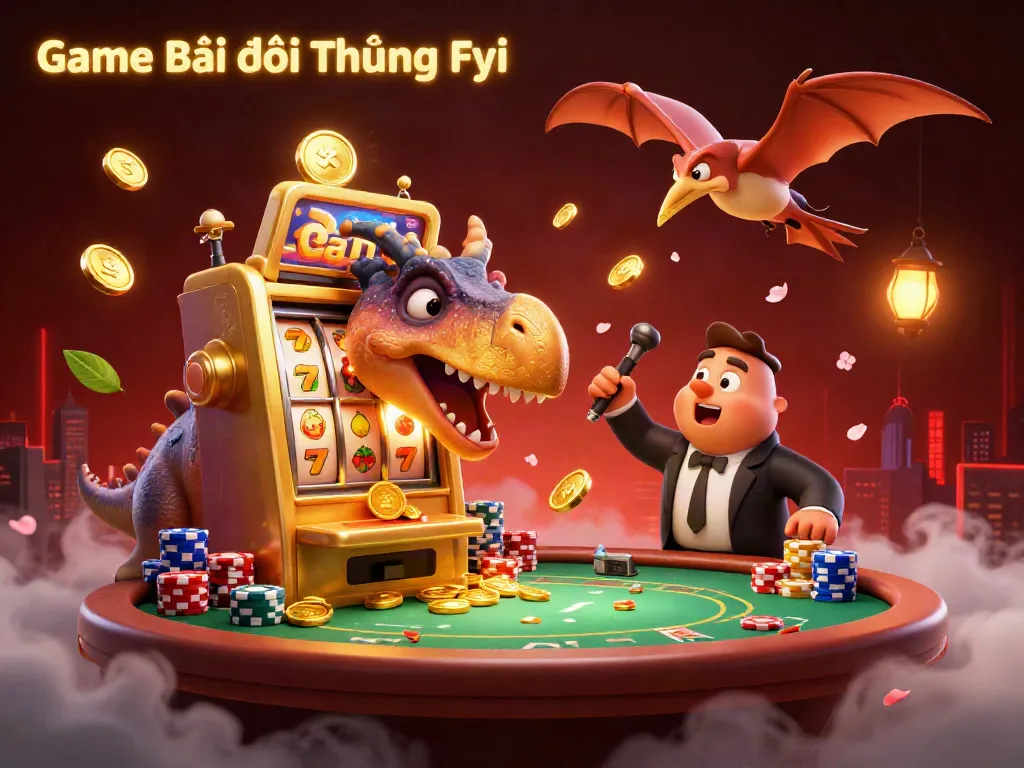 Experience the thrill of Game Bài Đổi Thưởng Fyi as animated dinosaurs interact with casino games.