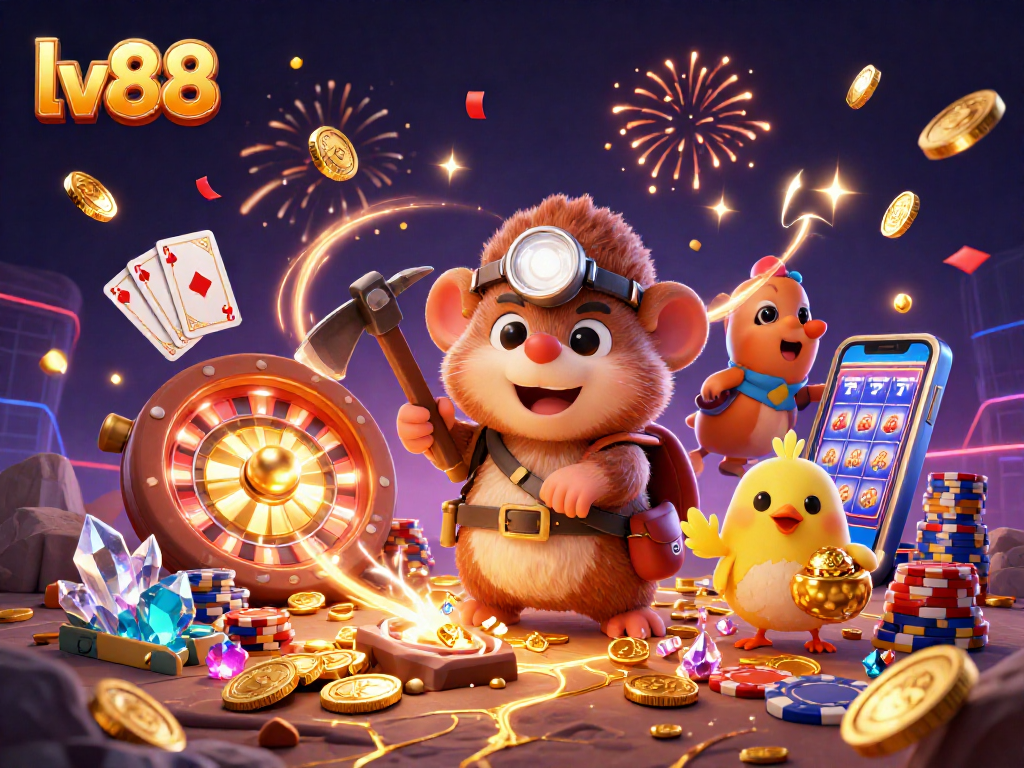 Experience thrilling gaming action at lv88 with dynamic casino scenes featuring treasure hunters and riches.