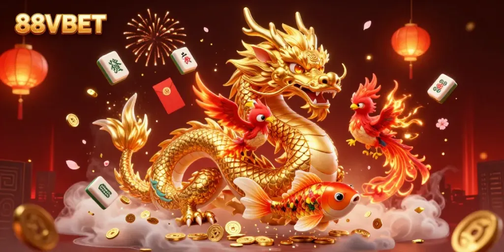 Experience thrilling gameplay with 88VBET in a vibrant casino scene featuring mythical characters.
