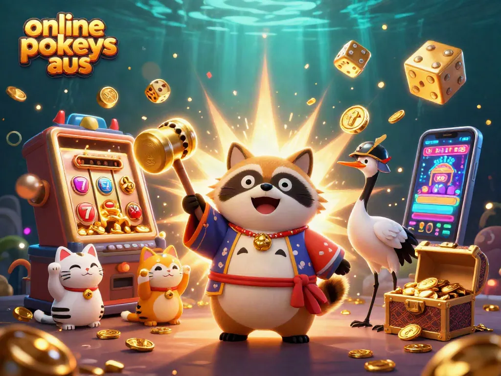 Experience online pokies aus with vibrant characters and exciting casino elements in this dynamic digital illustration.