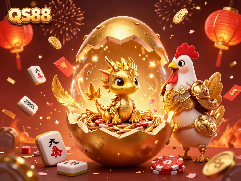 Engage with QS88's vibrant gaming scene featuring golden luck and festive decorations.