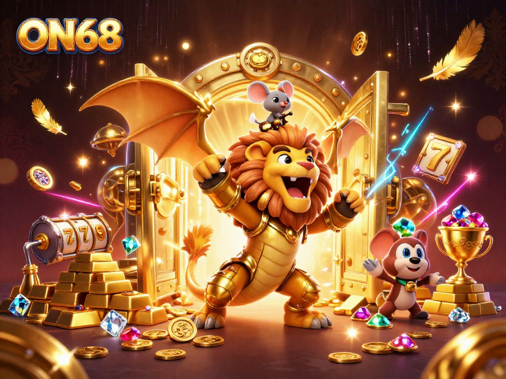 Experience the thrilling adventure at ON68 with 3D chimera characters triumphing over treasures.