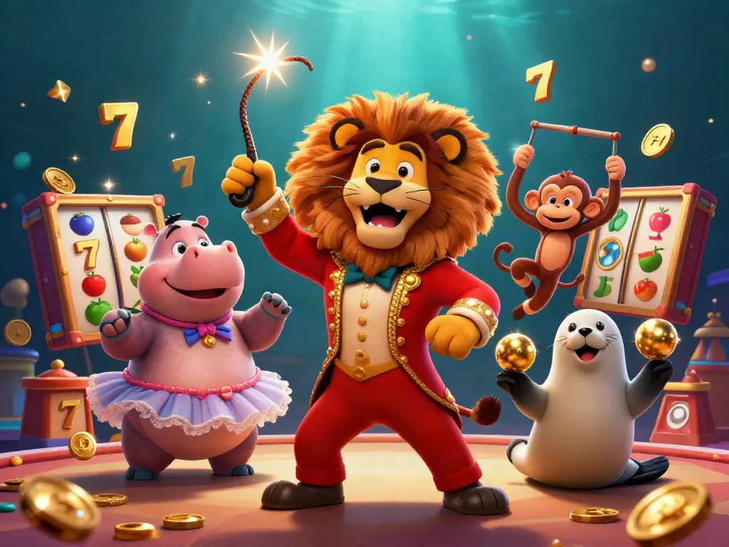 Play exciting games at the best online casino game sites with a vibrant circus theme, featuring slot machines and colorful characters.