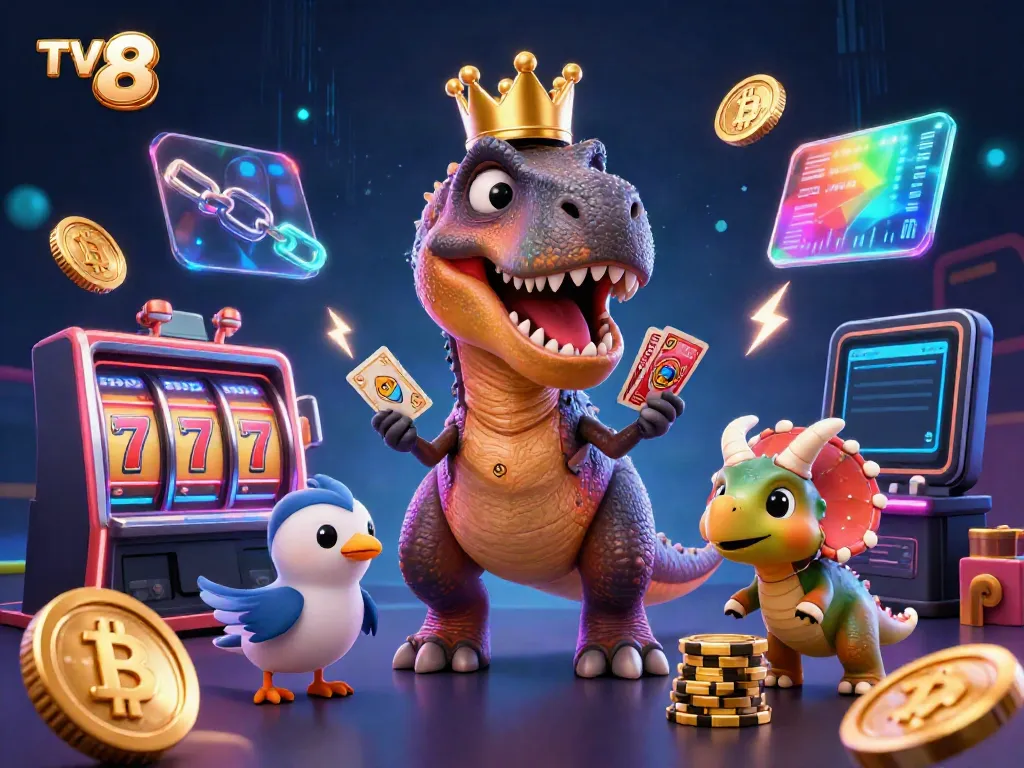 Join the fun at TV 88’s casino, where a T-Rex shuffles cards and a triceratops stacks chips!