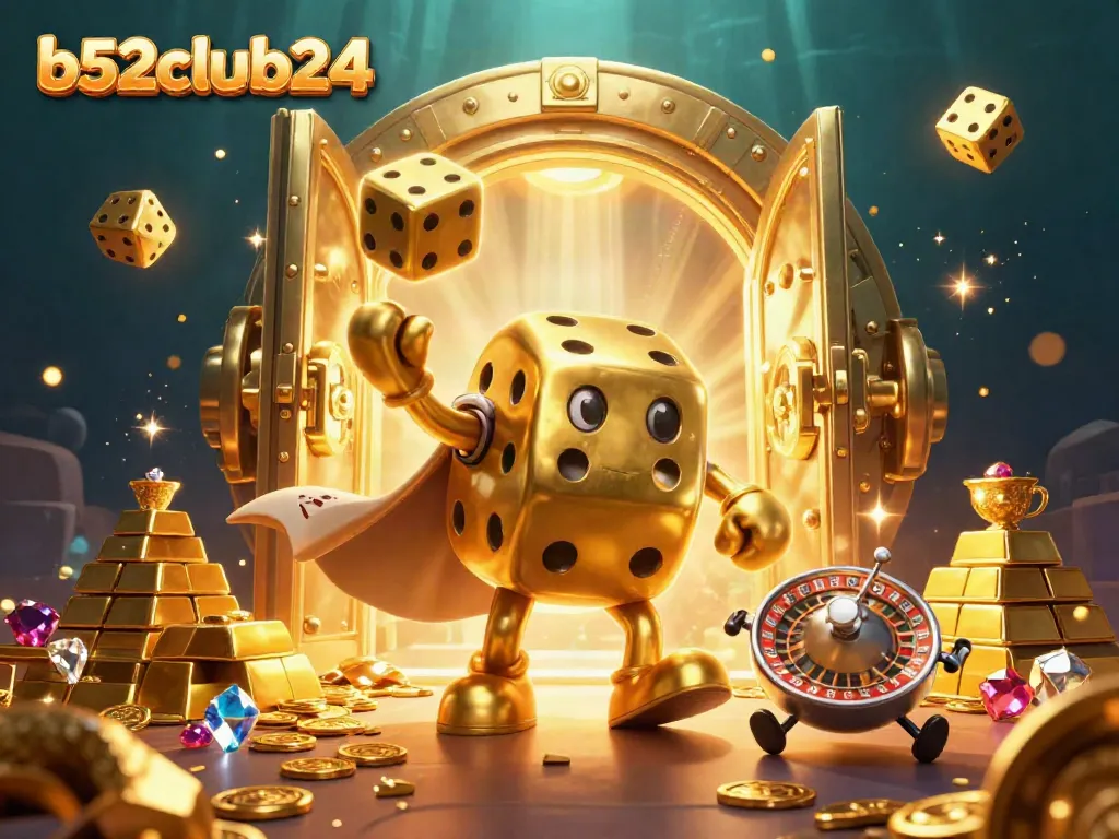 Experience thrilling gameplay at b52club24 with ultra-detailed golden dice and casino elements.