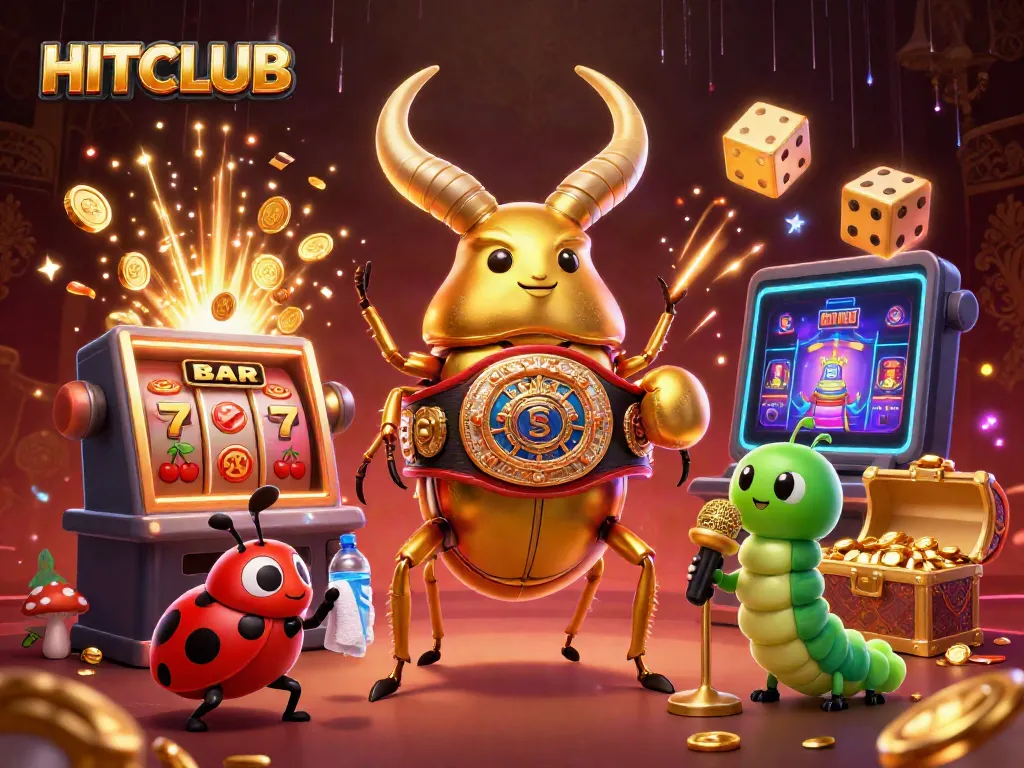 Engage in immersive gaming experiences at HITCLUB, showcasing vibrant 3D casino elements and characters.