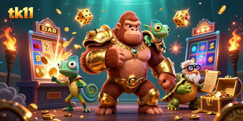 Engage with the thrilling tk11 casino adventure featuring a gorilla king, chameleon, and wise tortoise.